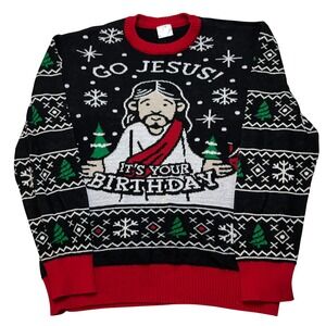 Unbranded Sweater Mens 2XL Black Go Jesus It's Your Birthday Ugly Christmas Knit